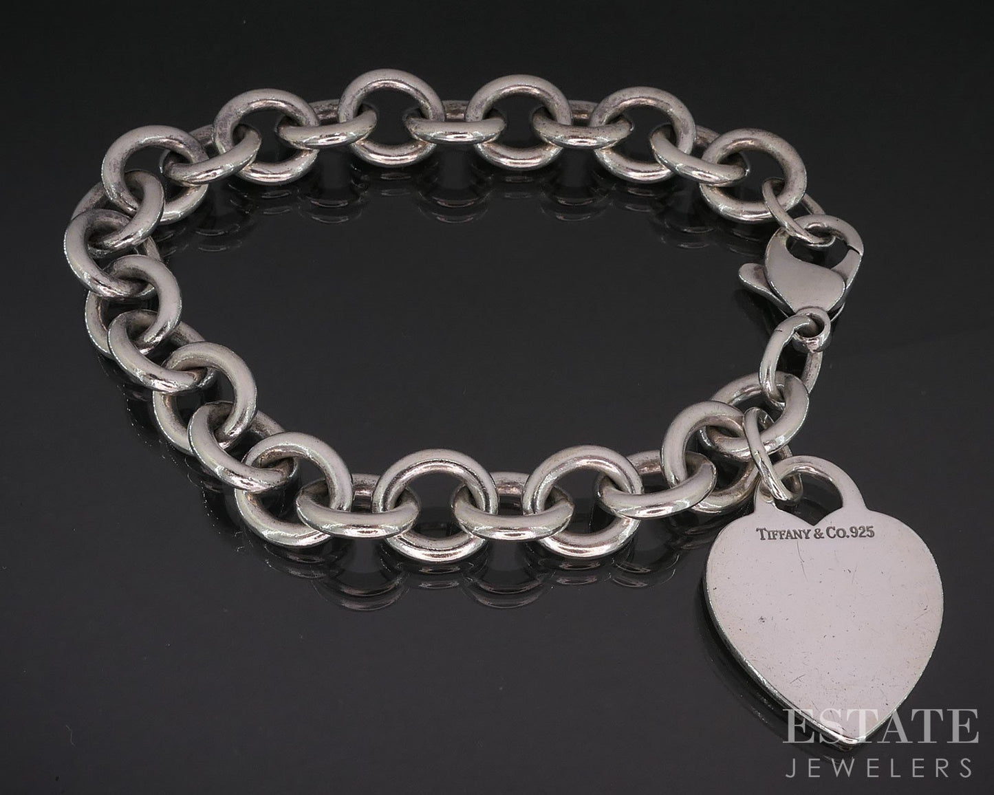 Sterling Tiffany & Co. Heart Tag Cable Chain Ladies Bracelet 34.9g 7.75"L i19638