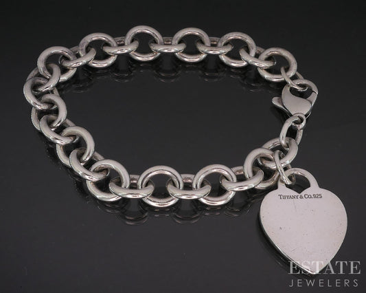 Sterling Tiffany & Co. Heart Tag Cable Chain Ladies Bracelet 34.9g 7.75"L i19638