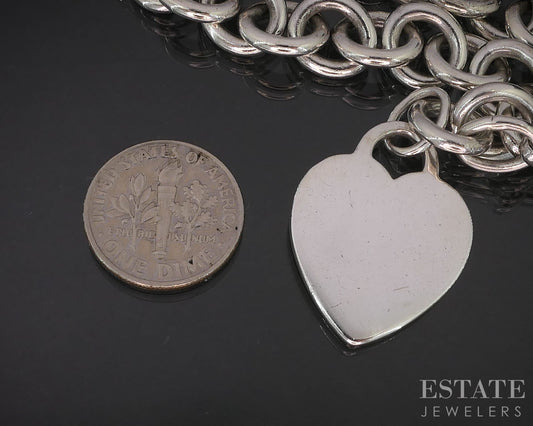 Sterling Tiffany & Co. Heart Tag Cable Chain Ladies Bracelet 34.9g 7.75"L i19638