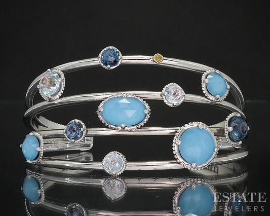 18K & Sterling Tacori Island Rains Multi Gem Four Row Cuff Bracelet 41g i19631