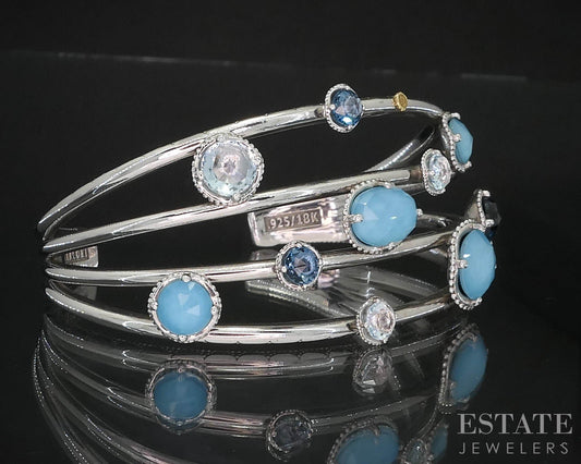18K & Sterling Tacori Island Rains Multi Gem Four Row Cuff Bracelet 41g i19631