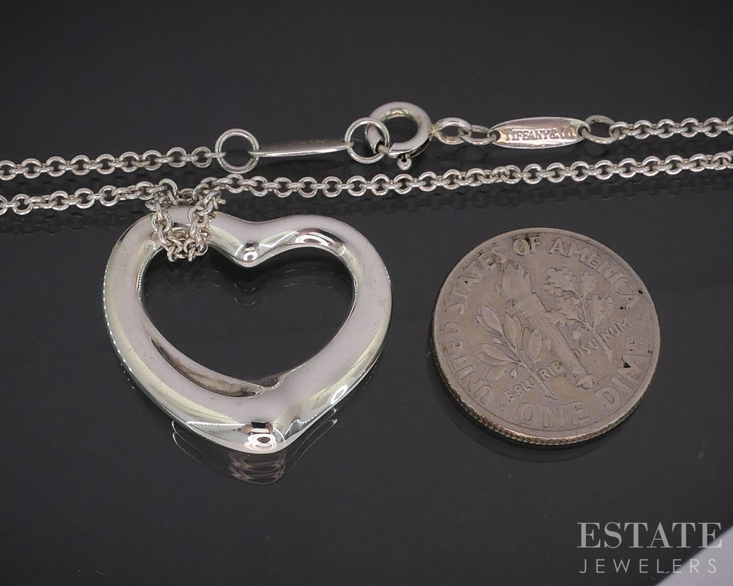 Sterling Silver Tiffany & Co. Elsa Peretti Open Heart Necklace 8.1g 20"L i19641