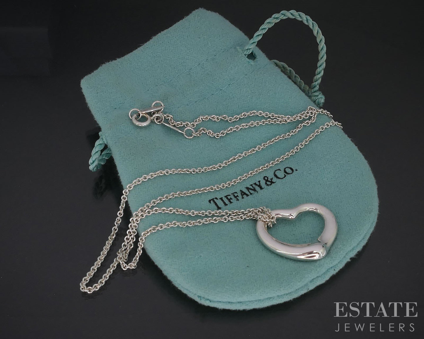 Sterling Silver Tiffany & Co. Elsa Peretti Open Heart Necklace 8.1g 20"L i19641