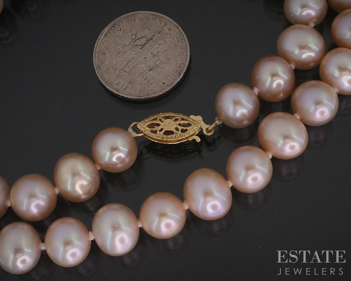 14k Yellow Gold 8.6mm Rose Colored Freshwater Pearl Ladies Necklace 18"L i19514b