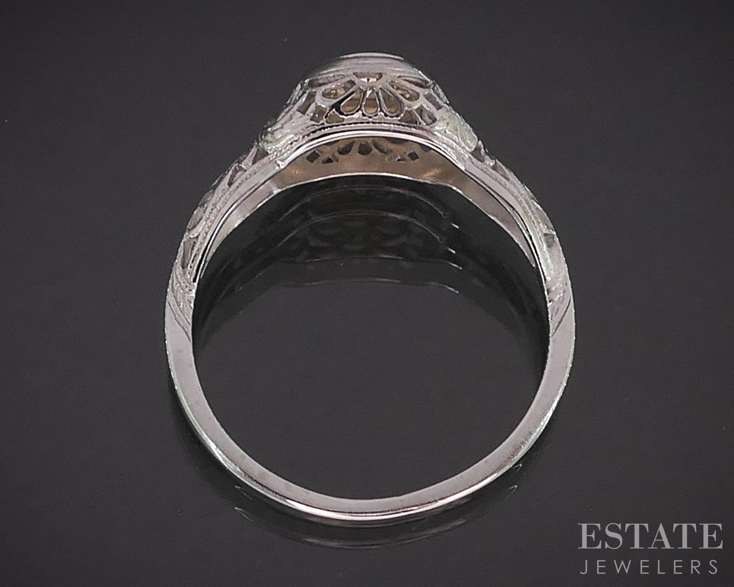 Antique 18k White Gold Natural .07ct Diamond Filigree Solitaire Ring i19657b