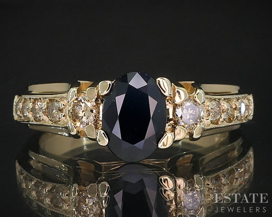 14k Yellow Gold Natural Blue Sapphire & Diamond Ladies Ring 4.4g i19646b