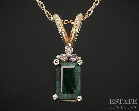 14k Yellow Gold Natural Emerald & Diamond Ladies Necklace 1.5g 19"L i19661b