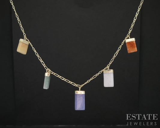 14k Yellow Gold Natural Multi Colored Jade Ladies Necklace 5.1g 18"L i19652b