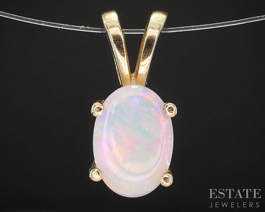 14k Yellow Gold Oval Natural Opal Solitaire Ladies Pendant 0.6g i19659b