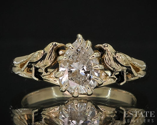 Custom 14k Yellow Gold Pear Natural .67ct Diamond Bird Solitaire Ring i19660