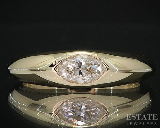 14k Yellow Gold Marquise Natural .37ct Diamond Solitaire Band Ring 5.4g i19662