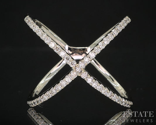14k White Gold Natural .24ctw Diamond Ladies X-Band Ring 3.6g i19689b