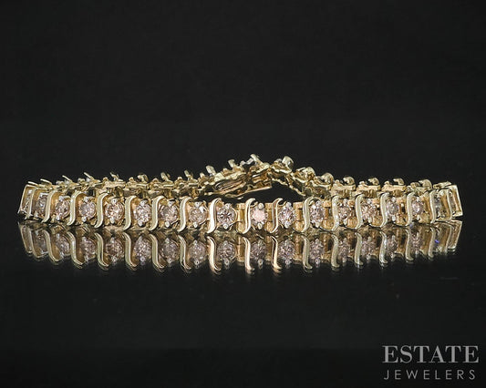 14k Yellow Gold Natural 2.5ctw Diamond S-Link Tennis Bracelet 14g 7"L i19691b