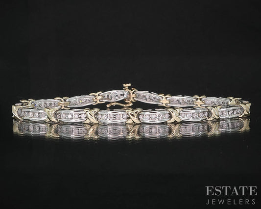 10k Two Tone Gold Natural .70ctw Diamond Tennis Bracelet 11.2g 7.25"L i19690b