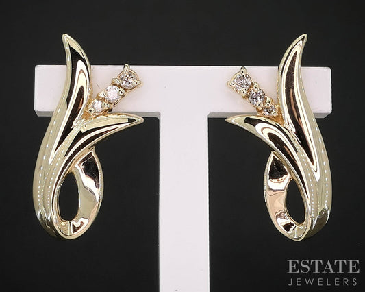 14k Yellow Gold Natural Diamond Flower Stud Ladies Earrings 3.3g i19695b