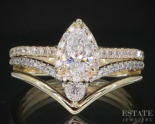 10k/14k Yellow Gold Pear Lab Created .75ctw Diamond Wedding Set 4.9g i19700b