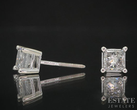 14k White Gold Princess Natural .60ctw Diamond Stud Earrings i19692b