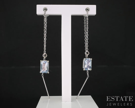 14k White Gold Natural Aquamarine Stringer Dangle Earrings 1.2g i19697b