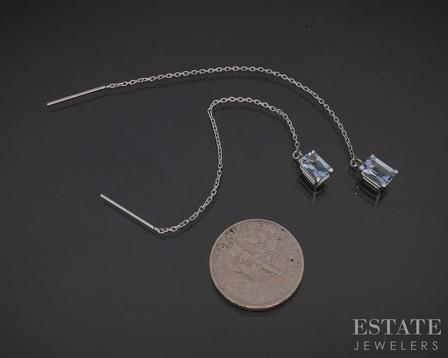 14k White Gold Natural Aquamarine Stringer Dangle Earrings 1.2g i19697b