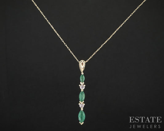 14k Yellow Gold Natural Emerald & Diamond Ladies Necklace 1.7g 20"L i19708b