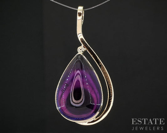 14k Yellow Gold Cabochon Pear Natural Amethyst Ladies Pendant 4.3g i19707b