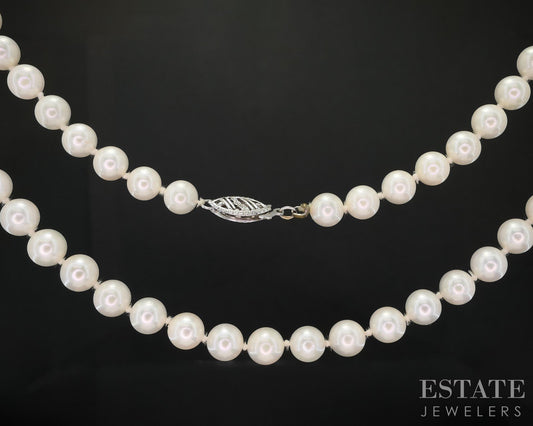 14k White Gold 6.4mm Cultured Pearl Ladies Necklace 23"L i19701b