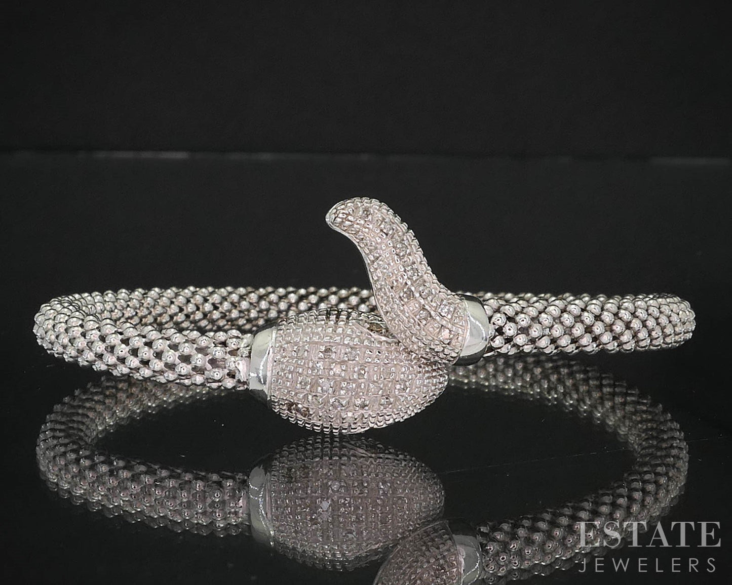 Sterling Silver Natural Yellow & White Diamond Snake Bangle Bracelet 19g i19716