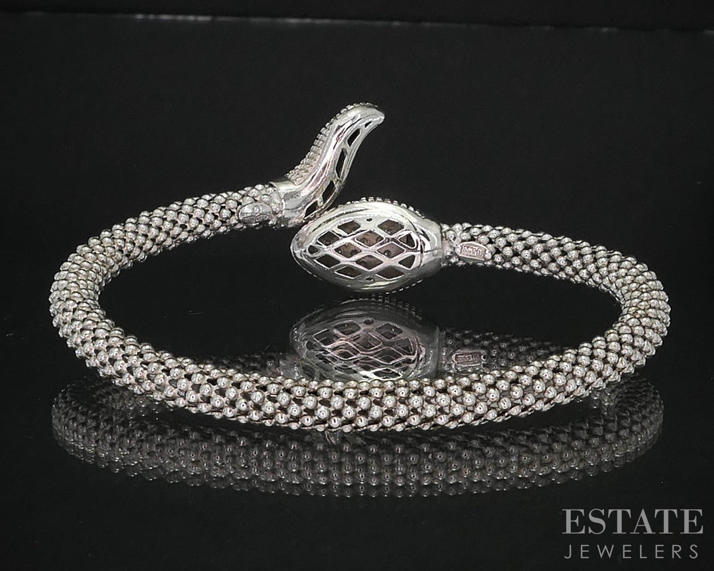 Sterling Silver Natural Yellow & White Diamond Snake Bangle Bracelet 19g i19716