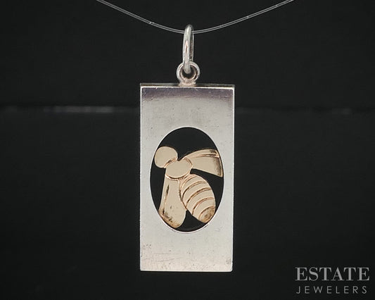 Sterling Elis Kauppi Kupittan Kulta Finland Bee Frame Charm Pendant 4g i19733