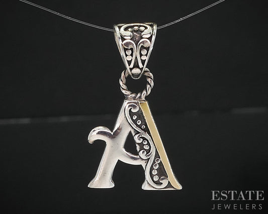 18k & Sterling Letter A Beaded Scroll Ladies Pendant 2.5g i19732