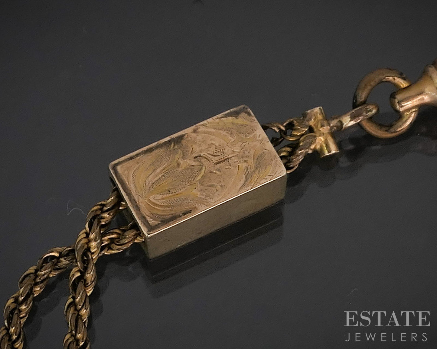Antique Gold Filled Rope Chain Wish Bone Slide Charm Watch Fob 7.9g i19724
