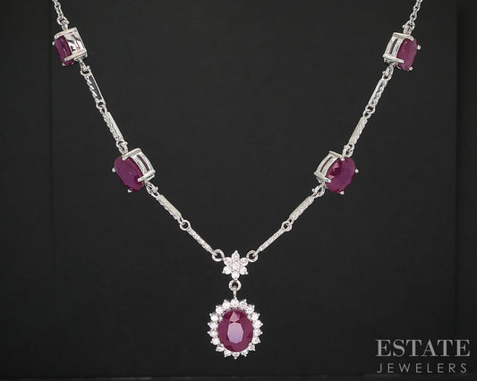 Sterling Silver Natural Ruby & White Topaz Ladies Y-Necklace 16.2g 19"L i19722