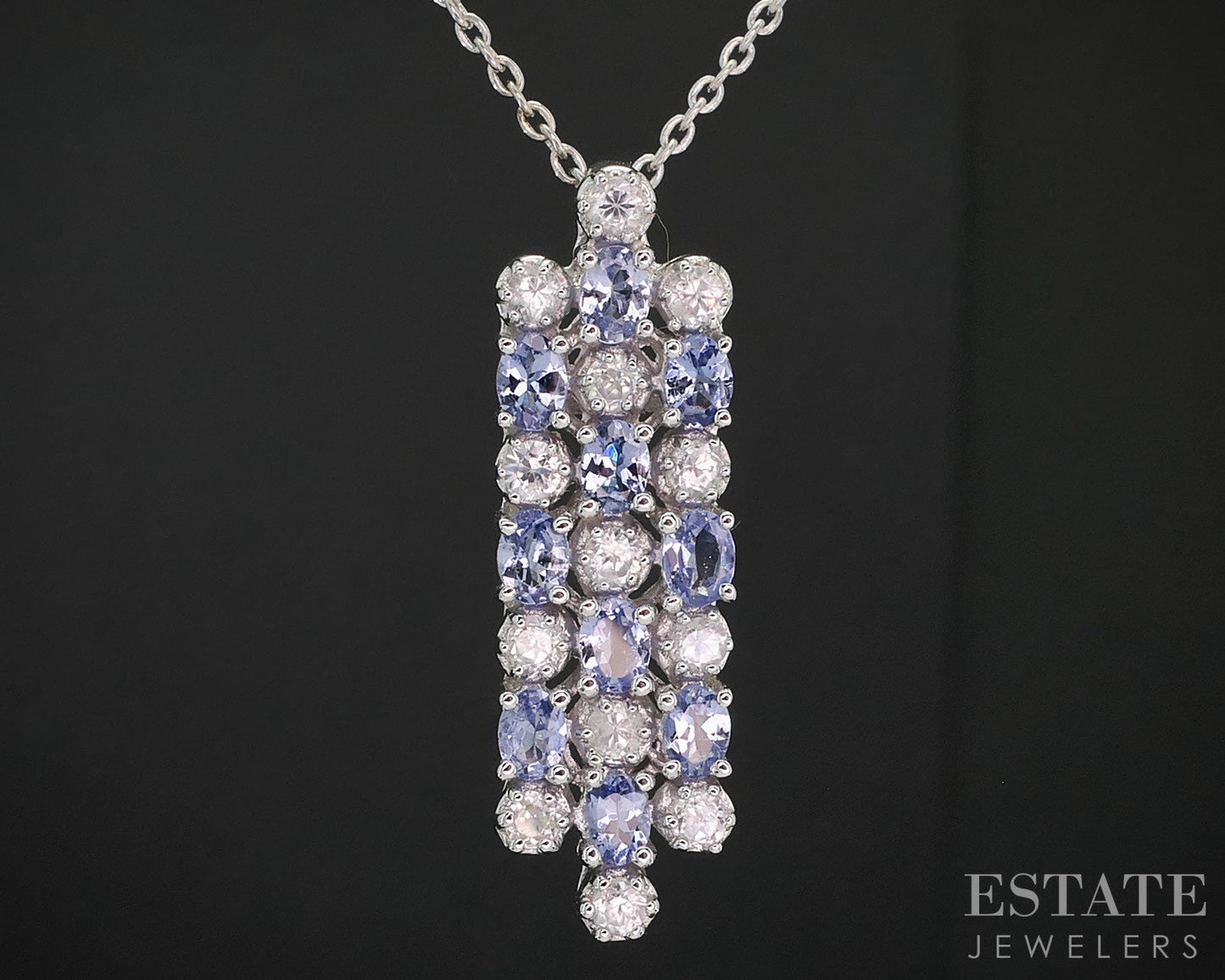 Sterling Natural Tanzanite & White Sapphire Ladies Necklace 7g 18"L i19728