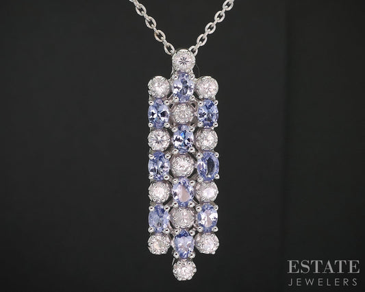 Sterling Natural Tanzanite & White Sapphire Ladies Necklace 7g 18"L i19728
