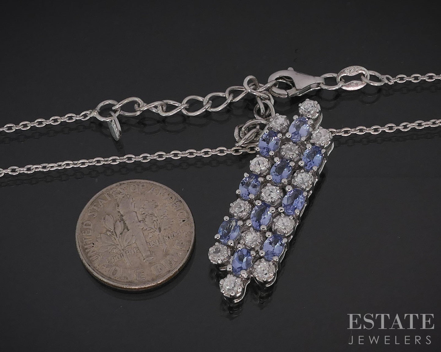 Sterling Natural Tanzanite & White Sapphire Ladies Necklace 7g 18"L i19728
