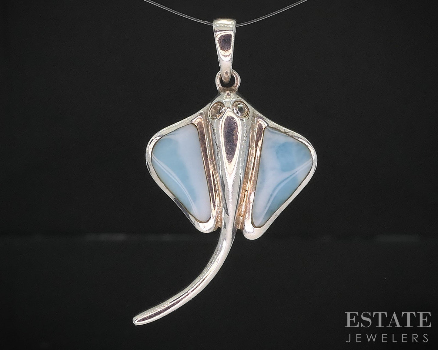 Sterling Silver Natural Larimar Marahlago Manta Ray Ladies Pendant 5.8g i19730