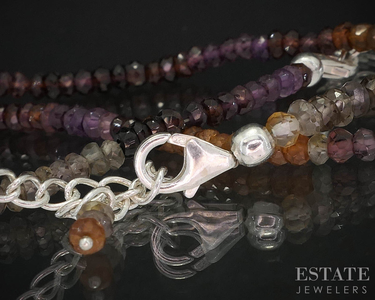 Sterling Natural Multi Colored Sapphire Beaded Bracelet & Necklace 22g i19718