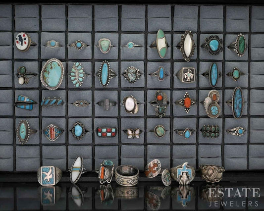Vintage Sterling Native American Signed Multi Gem Rings Lot of 52 185g i19712