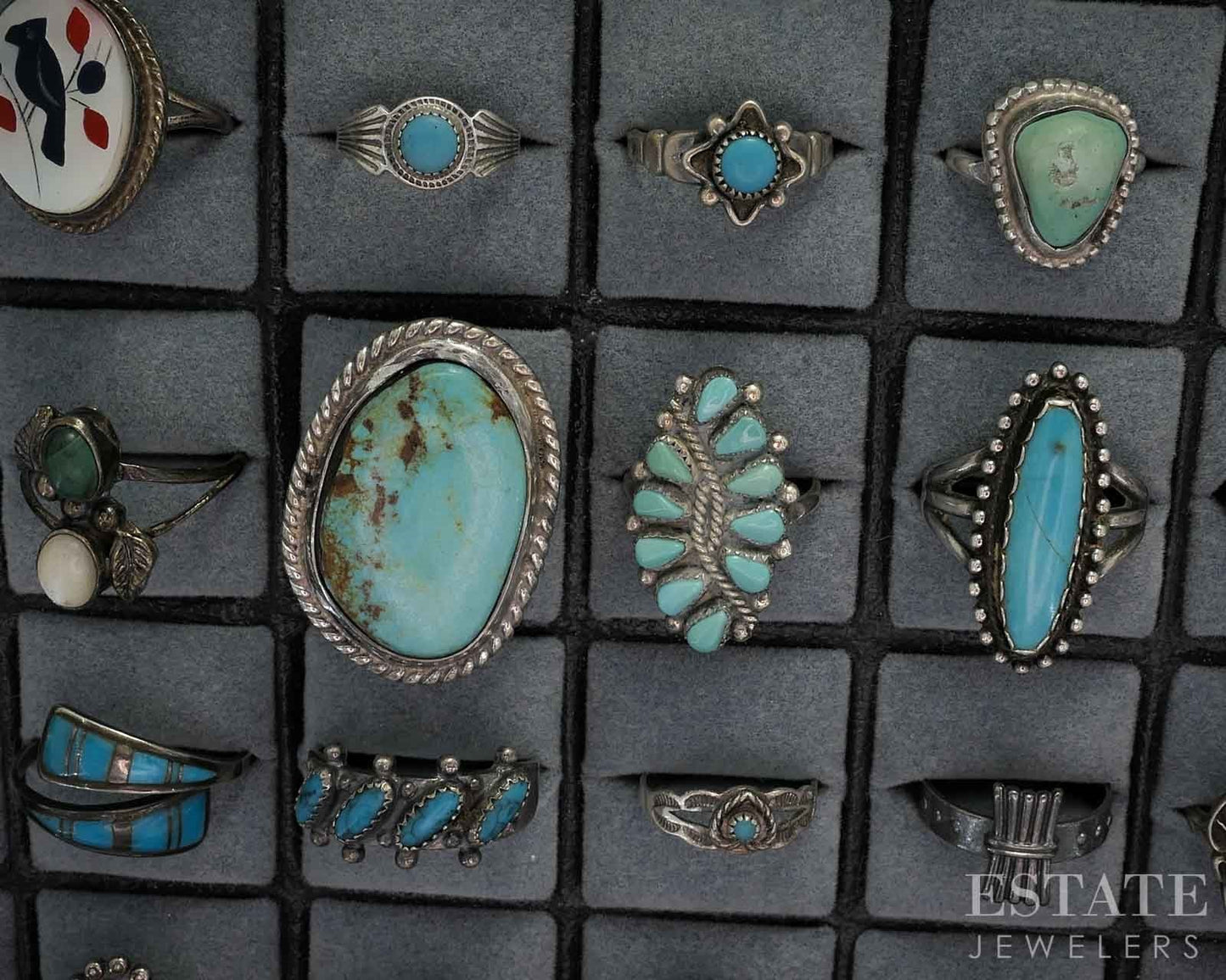 Vintage Sterling Native American Signed Multi Gem Rings Lot of 52 185g i19712