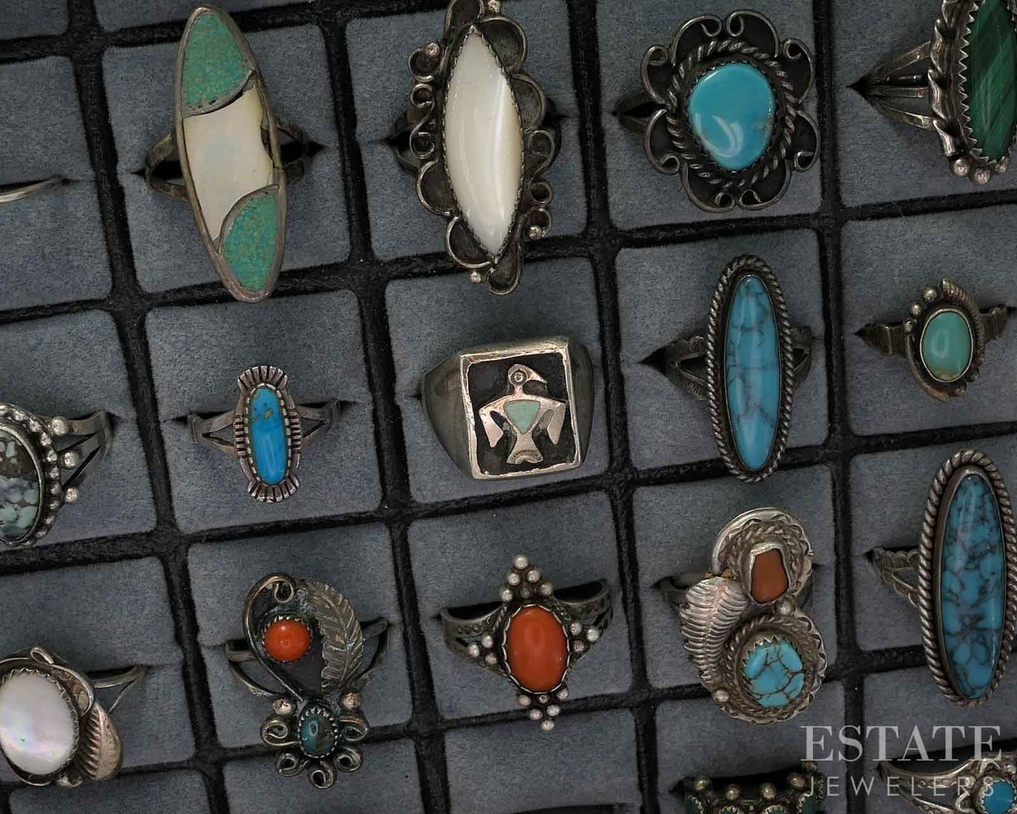 Vintage Sterling Native American Signed Multi Gem Rings Lot of 52 185g i19712