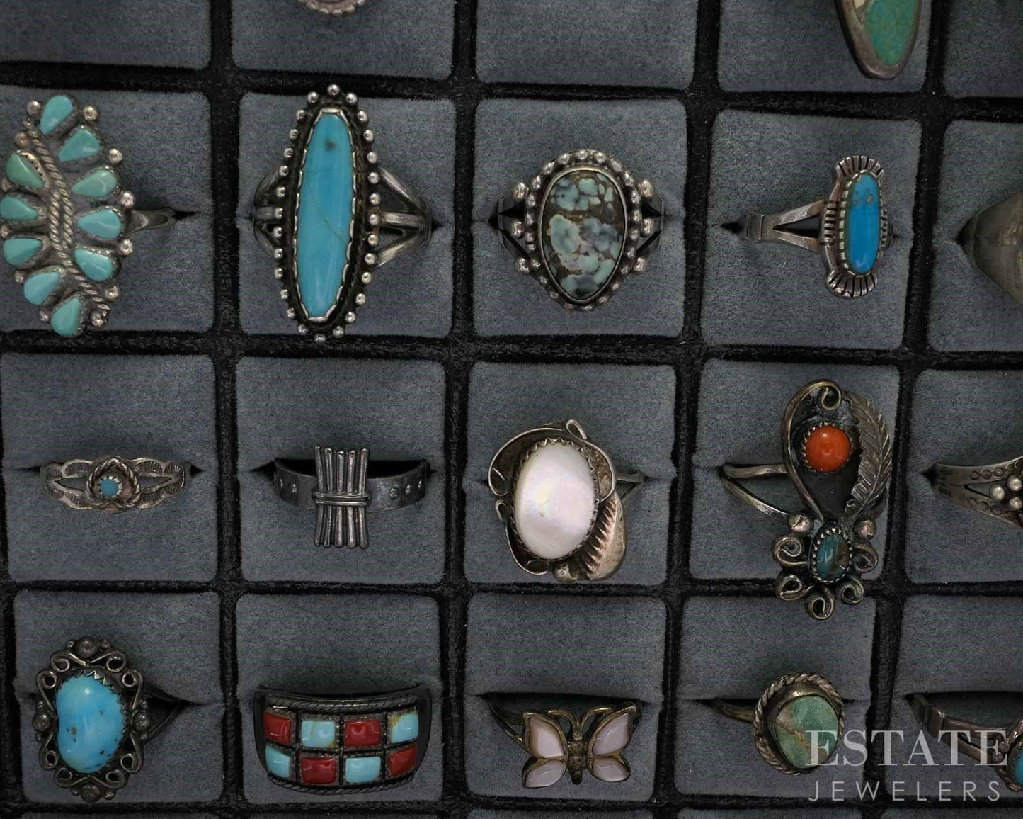 Vintage Sterling Native American Signed Multi Gem Rings Lot of 52 185g i19712