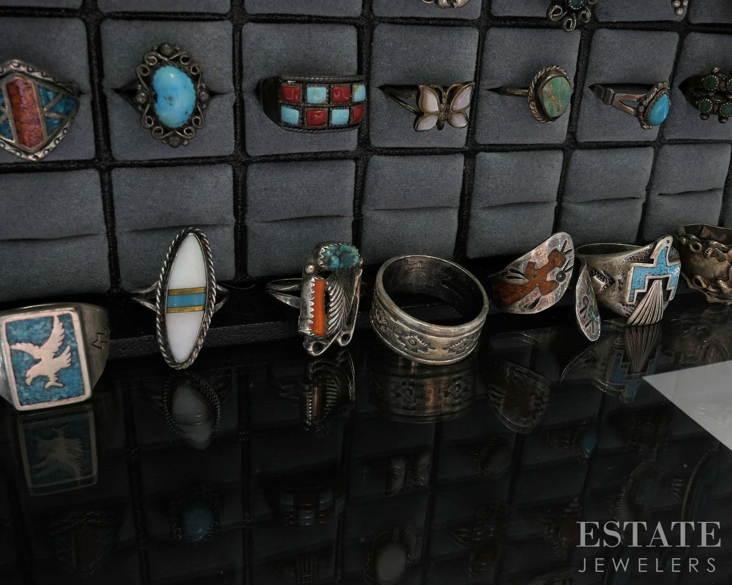 Vintage Sterling Native American Signed Multi Gem Rings Lot of 52 185g i19712