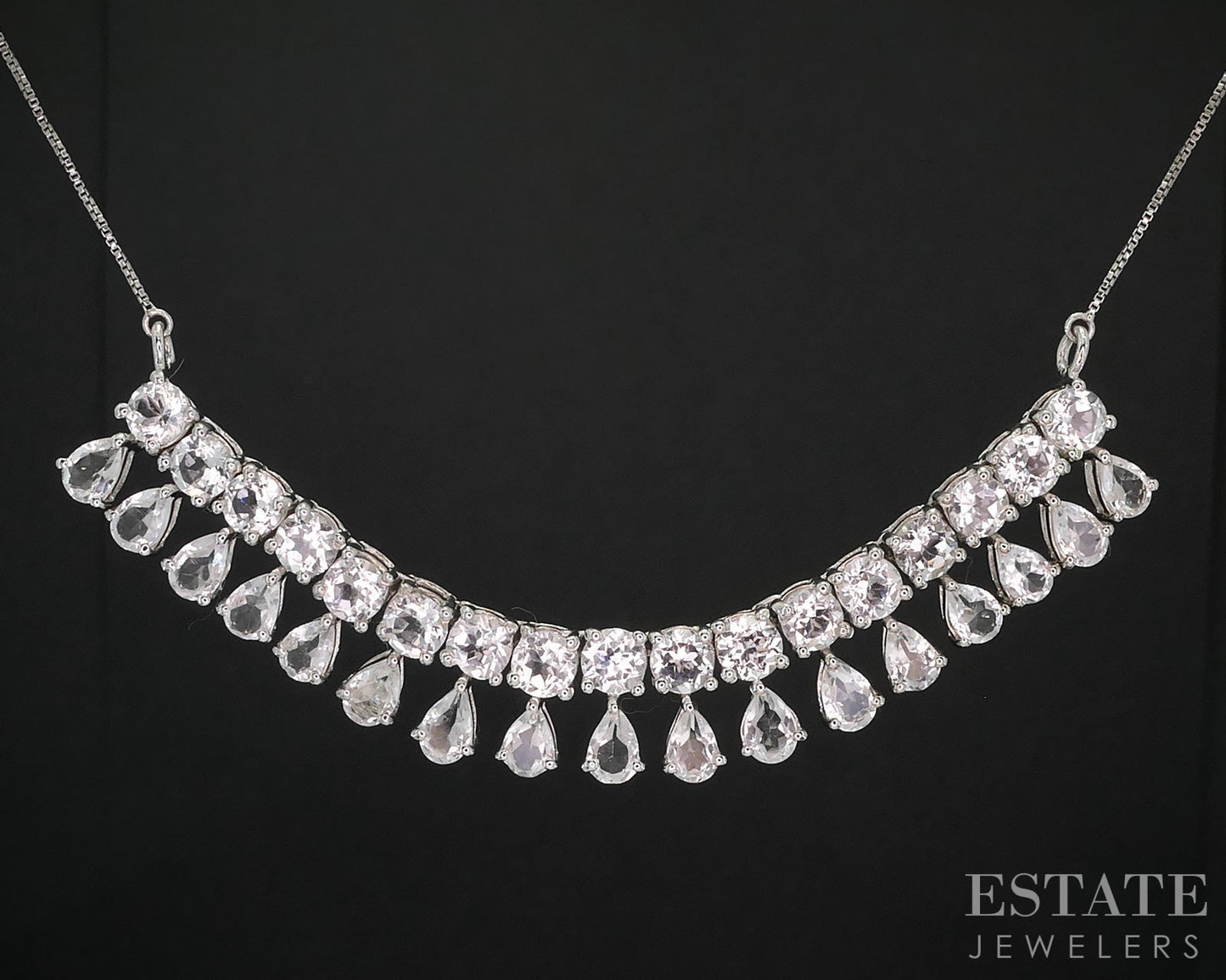 Sterling Silver Natural White Topaz Ladies Collar Necklace 15.1g 18.5"L i19727