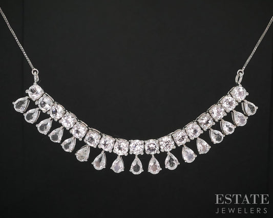 Sterling Silver Natural White Topaz Ladies Collar Necklace 15.1g 18.5"L i19727