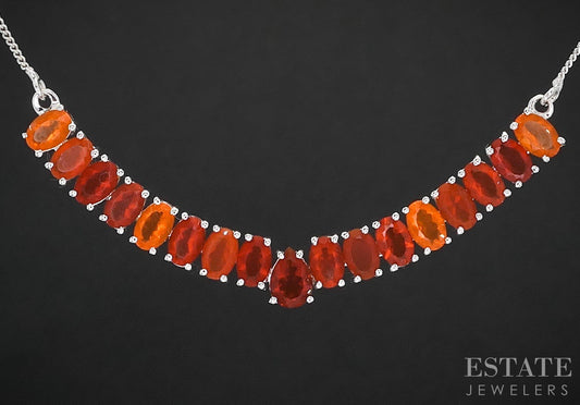 Sterling Silver Natural Mexican Fire Opal Ladies Necklace 8.6g 18"L i19725