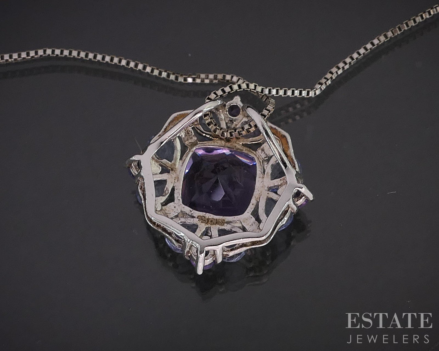 Sterling Silver Natural Amethyst & Tanzanite Cluster Necklace 3.9g 18"L i19721