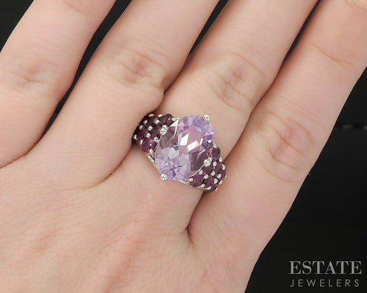 Sterling Natural Amethyst & Rhodolite Garnet Ladies Ring 5.2g i19734
