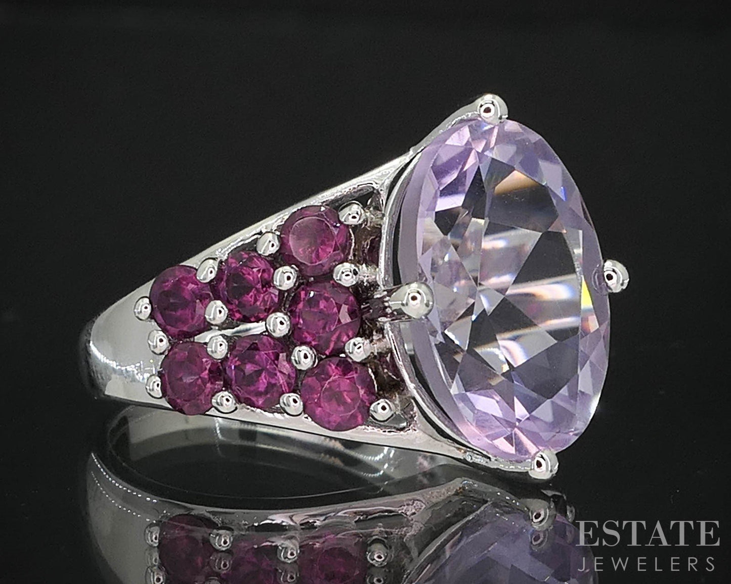 Sterling Natural Amethyst & Rhodolite Garnet Ladies Ring 5.2g i19734