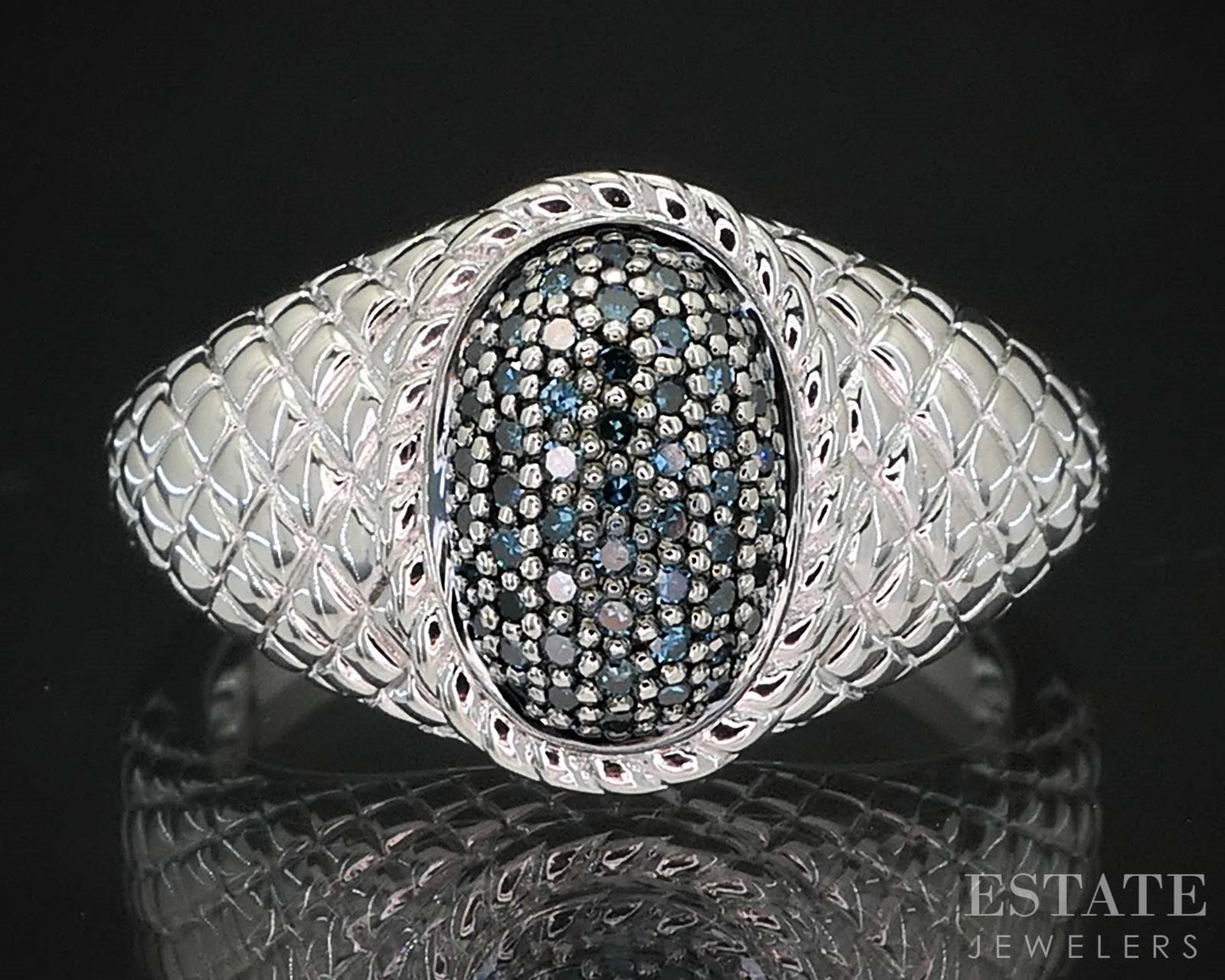 Sterling Silver Natural Blue Diamond Ladies Band Ring 5.2g i19735