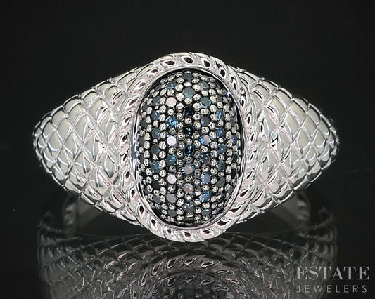 Sterling Silver Natural Blue Diamond Ladies Band Ring 5.2g i19735